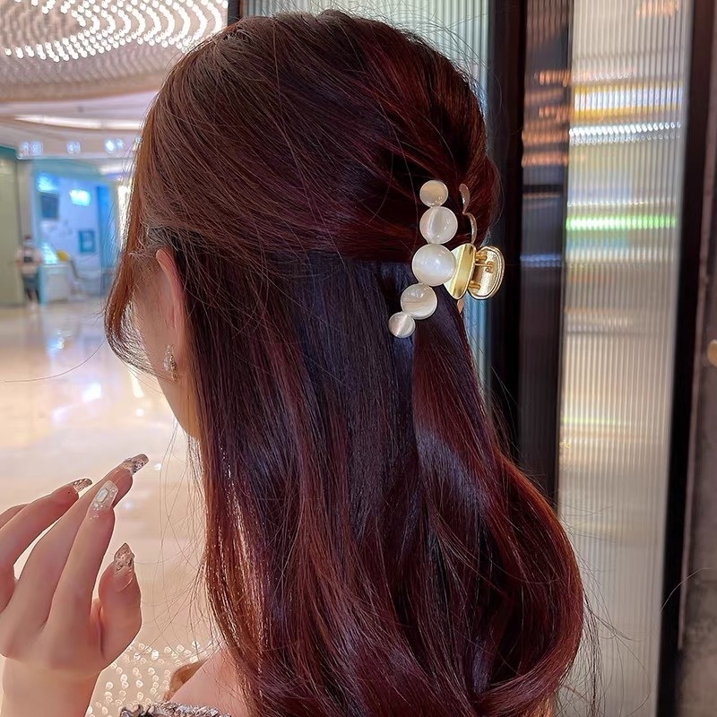 Kẹp Tóc Kim Loại Màu Vàng Đính Ngọc Trai Sang Trọng Thời Trang