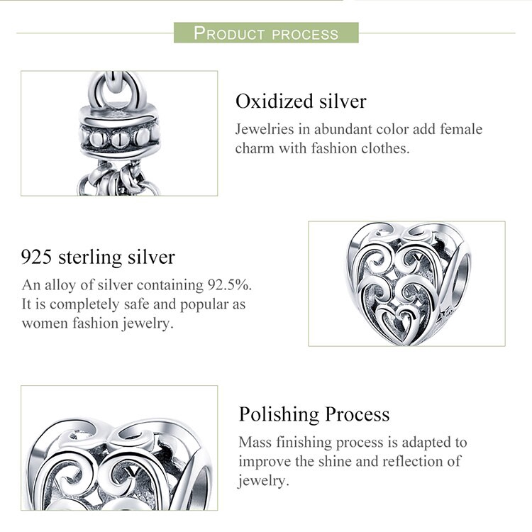 Hạt charm Bamoer SCC722 hình trái tim phối tua rua độc đáo