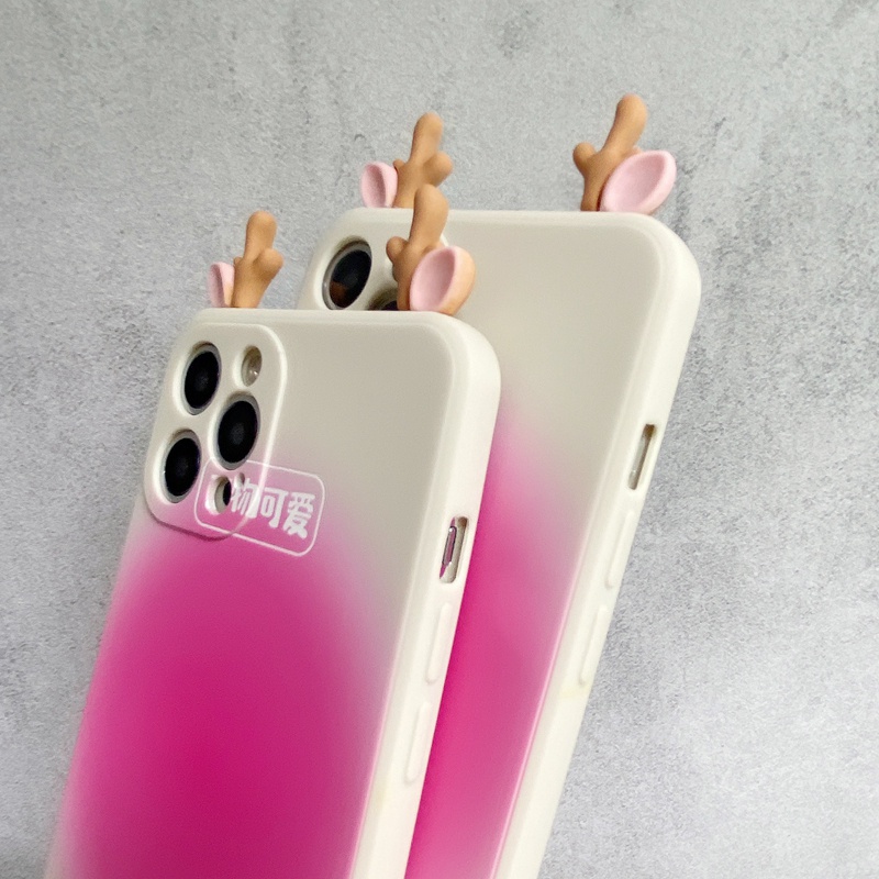 Ốp điện thoại silicone hình sừng hươu 3D cho iPhone 12 11 Pro Xs Max X Xs Xr iPhone 7 8 6 6s Plus 360
