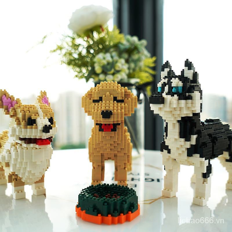 Mô Hình Lắp Ráp Chú Chó Corgi Husky Cỡ Nhỏ Dễ Thương