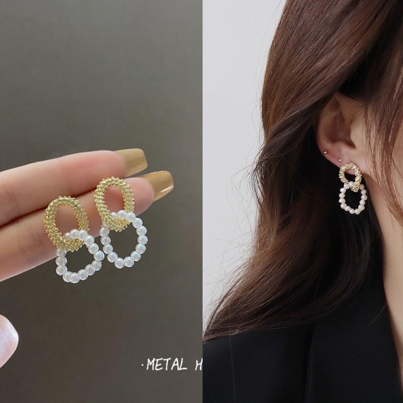 Bông tai mạ bạc S925 đính ngọc trai đơn giản phong cách Hàn Quốc xinh xắn cho nữ