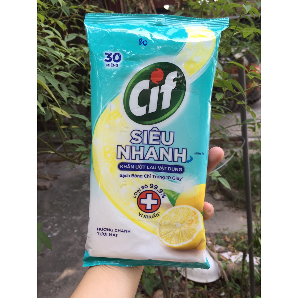 KHĂN ƯỚT LAU VẬT DỤNG CIF SIÊU NHANH HƯƠNG CHANH TƯƠI MÁT 30 MIẾNG