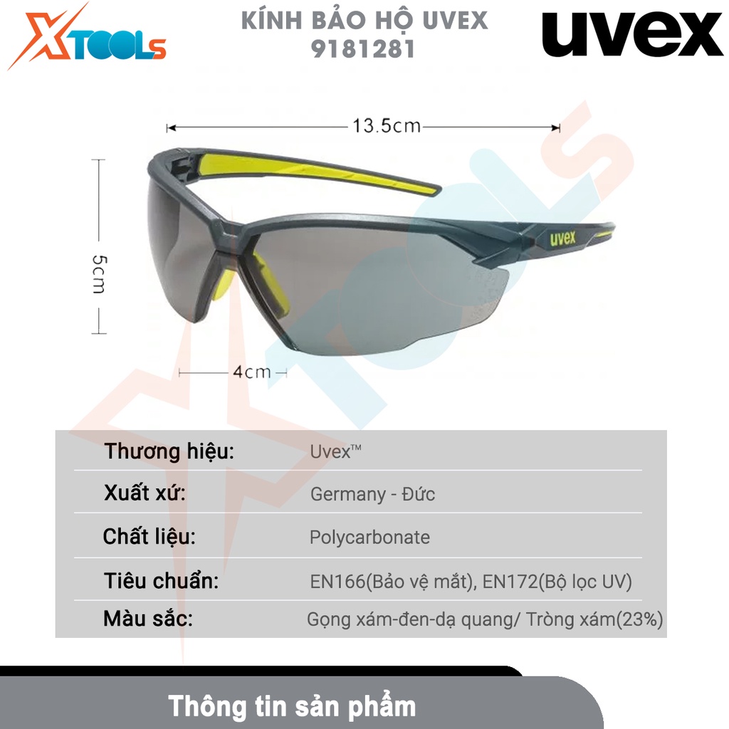 Kính bảo hộ UVEX SUXXEED 9181281 gọng râm (xám 23%) chống chói, tia UV, phủ lớp chống đọng sương, trầy xước, dùng đi xe
