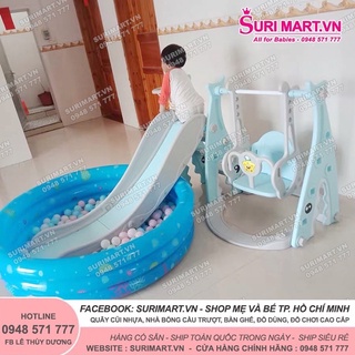 Cầu trượt xích đu cá mập bể bóng( gồm ctxd, bể bóng, bơm,300 bóng)