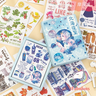 Hộp 50 tấm sticker đa dạng phong cách trang trí sổ siêu đáng yêu