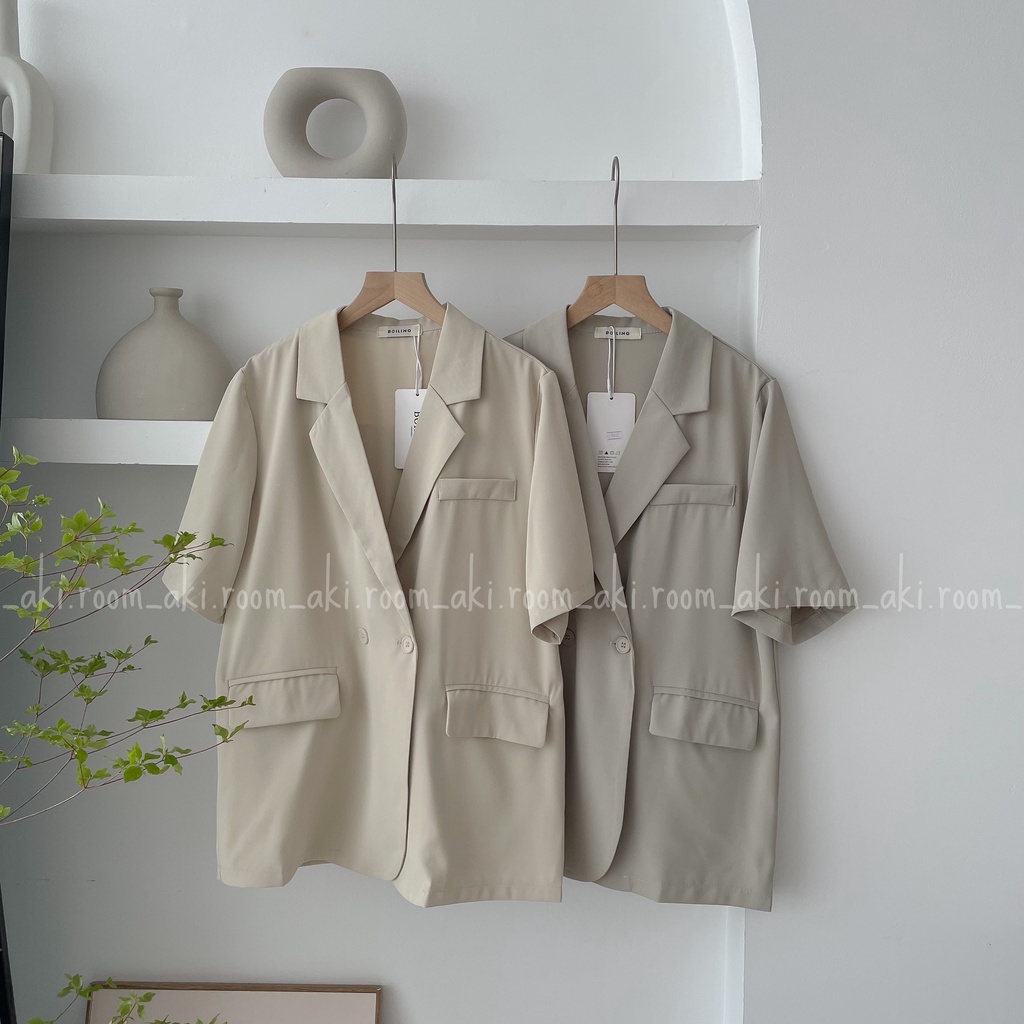 Áo blazer một lớp cộc tay có túi nắp lưng xẻ chéo 9662