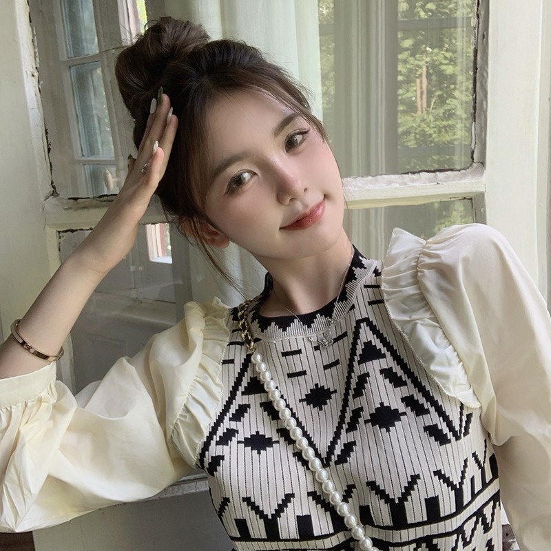 Áo len ZHELIHANGFEI tay dài lưng cao giả hai lớp thời trang năng động