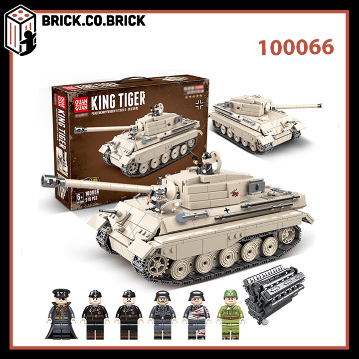 Lắp Ráp Xe Tank King Tiger Phát Xít Đức Đồ chơi Xếp hình Mô hình WW2 QuanGuan 100066