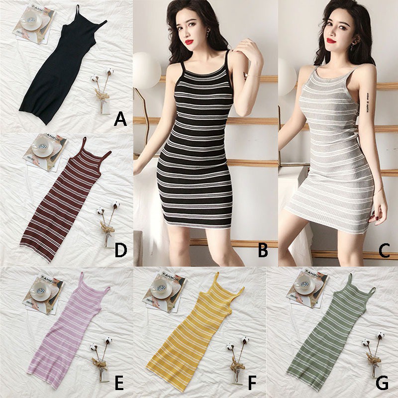 [Baywellfashion]Đầm dệt kim thiết kế ôm sát tôn dáng quyến rũ váy 2 dây váy nữ