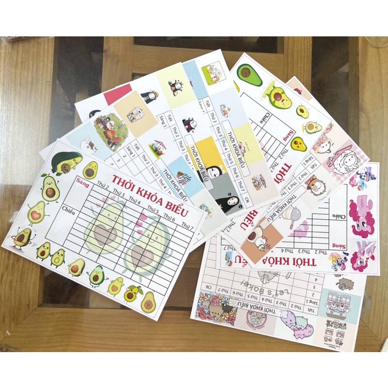 thời khoá biểu 5 tấm khác nhau cute ngộ nghĩnh / thời khoá biểu pony bơ vô diện 3 anh em nhà gấu mèo pusheen