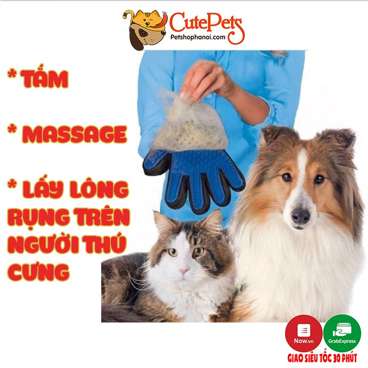 Găng Tay Chải Lông Thú Cưng Tắm Chó Mèo Giữ Lông Rụng - CutePets