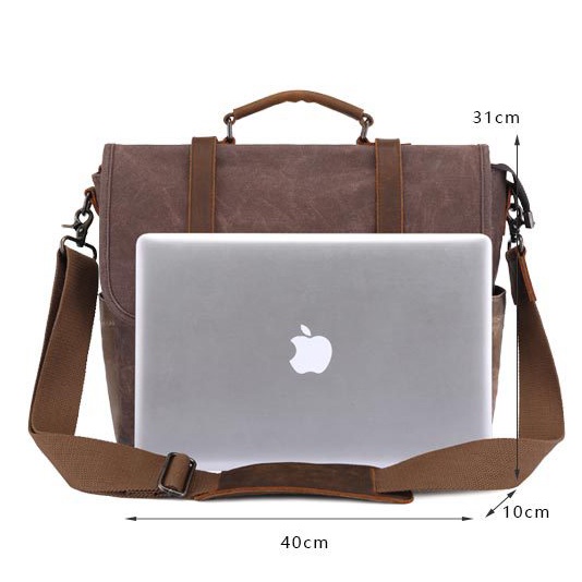 Túi đeo chéo nam da bò sáp thật BÊE GEE TDCDB6873283 để được laptop 14in