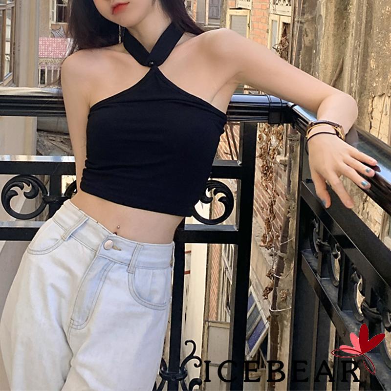 ICE-Women´s Halter Tops Adults Slim-fit Sleeveless Solid Color Crop Tops