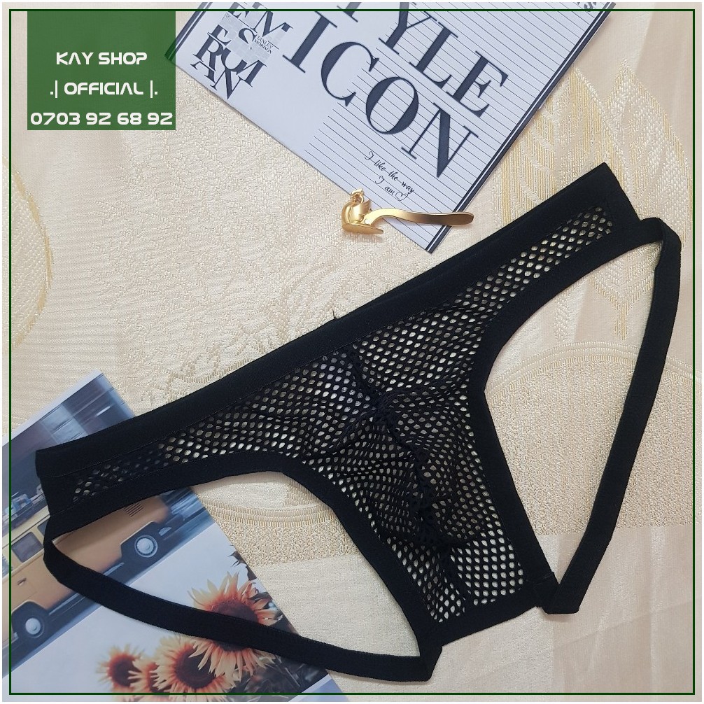 Quần lót jockstrap sexy dây khoe mông pha lưới - Quần sịp nam xuyên thấu định hình bờ mông gợi cảm ko kèm miếng lót kiu