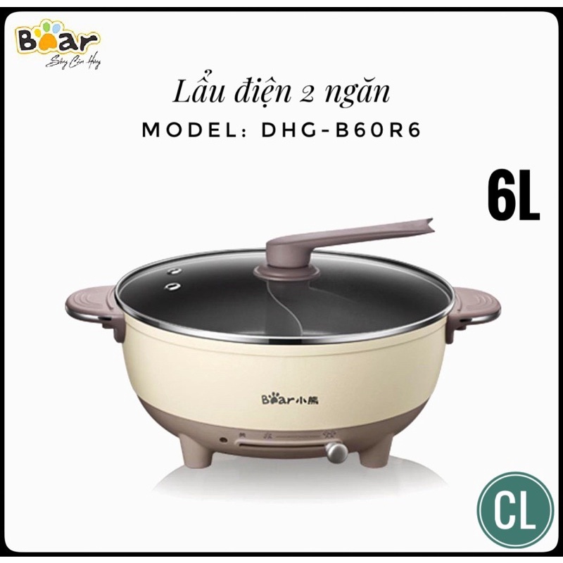 Nồi lẩu điện 2 ngăn bear DHG-B60R6