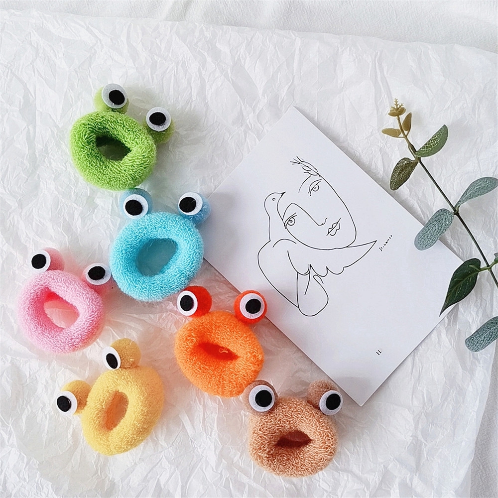 Dây buộc tóc hình ếch hoạt hình dễ thương bằng vải lông có dây cao su