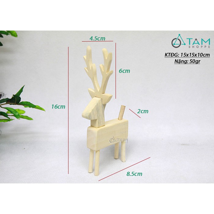 Con tuần lộc gỗ cắt tháo ráp mini để bàn X-TLDB-05