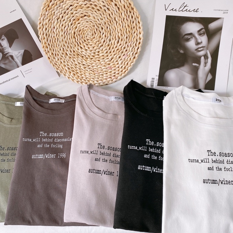 Áo phông 3158, áo thun tay lỡ form rộng chất cotton in chữ son