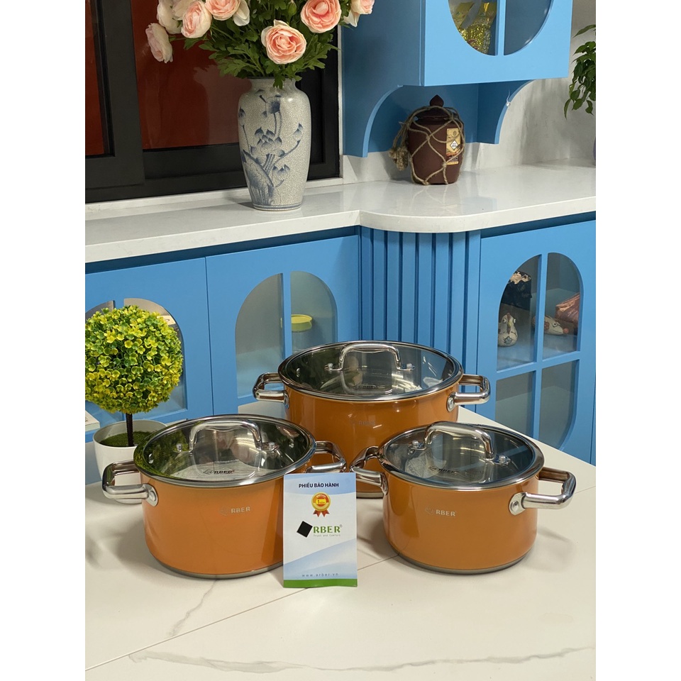 BỘ NỒI INOX 5 MÓN ARBER AN05SMC BỘ NỒI 3 ĐÁY HÀNG CHÍNH HÃNG TIÊU CHUẨN ĐỨC ĐUN ĐƯỢC MỌI LOẠI BẾP