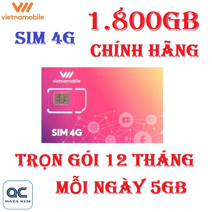 Sim 4G vietnamobile 1,800GB trọn gói 12 tháng không cần nạp tiền