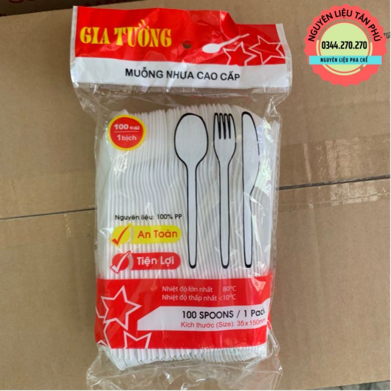 Muỗng nhựa cao cấp dùng cho cà phê, trà sữa, cơm .. 15 CM - Gói 100 cái