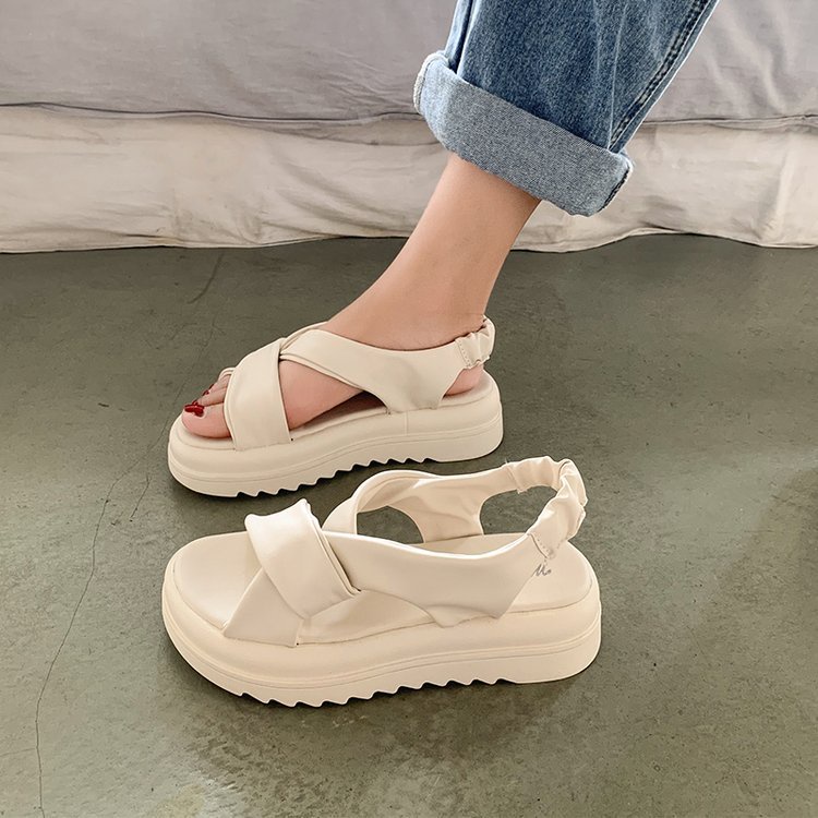 Sanđal nữ Đế Cao 5 cm Chất Da Siêu Mềm Đẹp Mới-Sandal Chun Xoắn Hot 2022