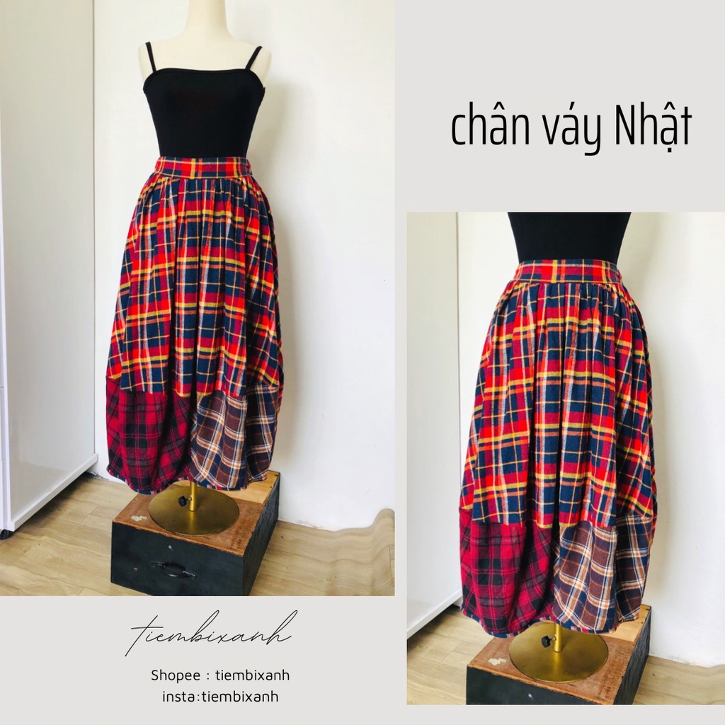 2hand chân váy si nhật tuyển dáng dài xô CV437 tiembixanh