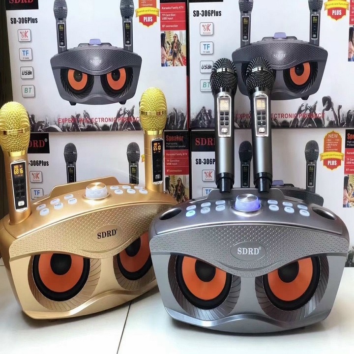 Loa Bluetooth Karaoke SD-306 Plus Loại 1 tặng kèm 2 micro hát Karaoke không dây.Bass đập siêu hay.Âm Trầm