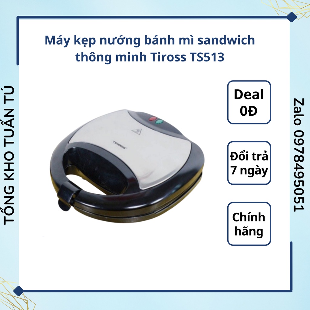 Máy kẹp nướng bánh mì sandwich thông minh Tiross TS513 có 3 khay đi kèm cao cấp hàng chính hãng