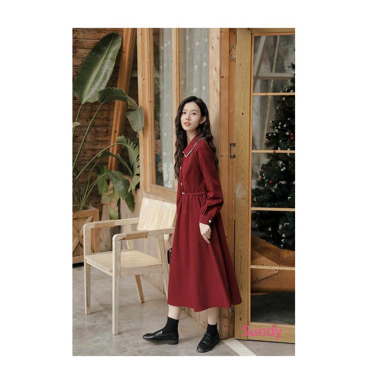 Đầm dài tay plus size thời trang mùa đông pháp dành cho nữ