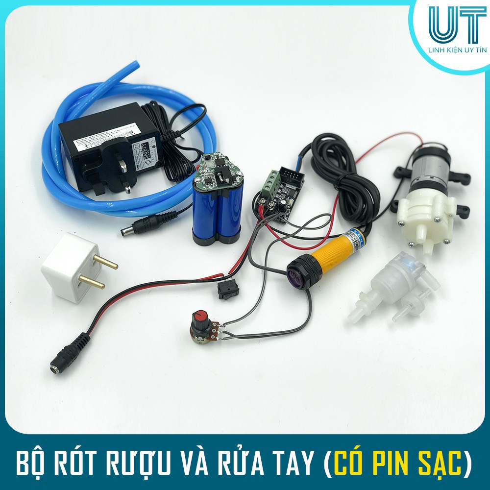 Combo bộ chế máy RÓT RƯỢU và RỬA TAY tự động kèm PIN SẠC ( Đã được đấu nối sẵn )