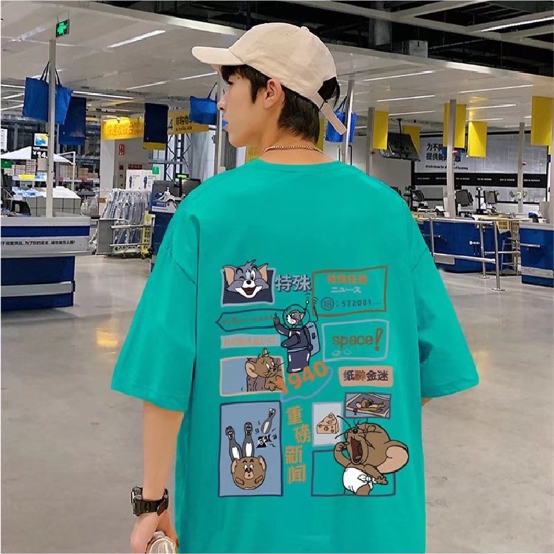 Áo Thun Tay Ngắn Dáng Rộng In Họa Tiết Hoạt Hình Phong Cách Hàn Quốc Thời Trang Mùa Hè Cho Nam Và Nữ M-8XL