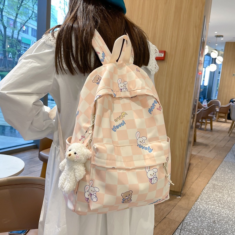 Balo IELGY size nhỏ kẻ sọc ca rô tươi tắn phong cách Hàn Quốc cho nữ