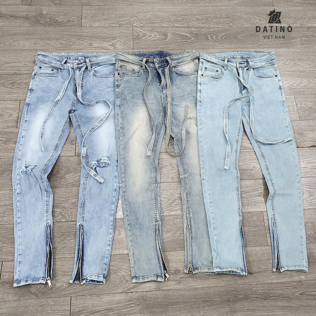 Quần jean nam Streetwear DATINO phôm ôm Skinny chất Denim ống khóa Zipper co giãn, bền màu.