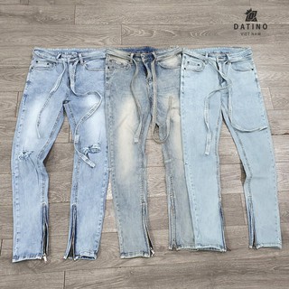 Quần jean nam Streetwear DATINO phôm ôm Skinny chất Denim ống khóa Zipper co giãn, bền màu.