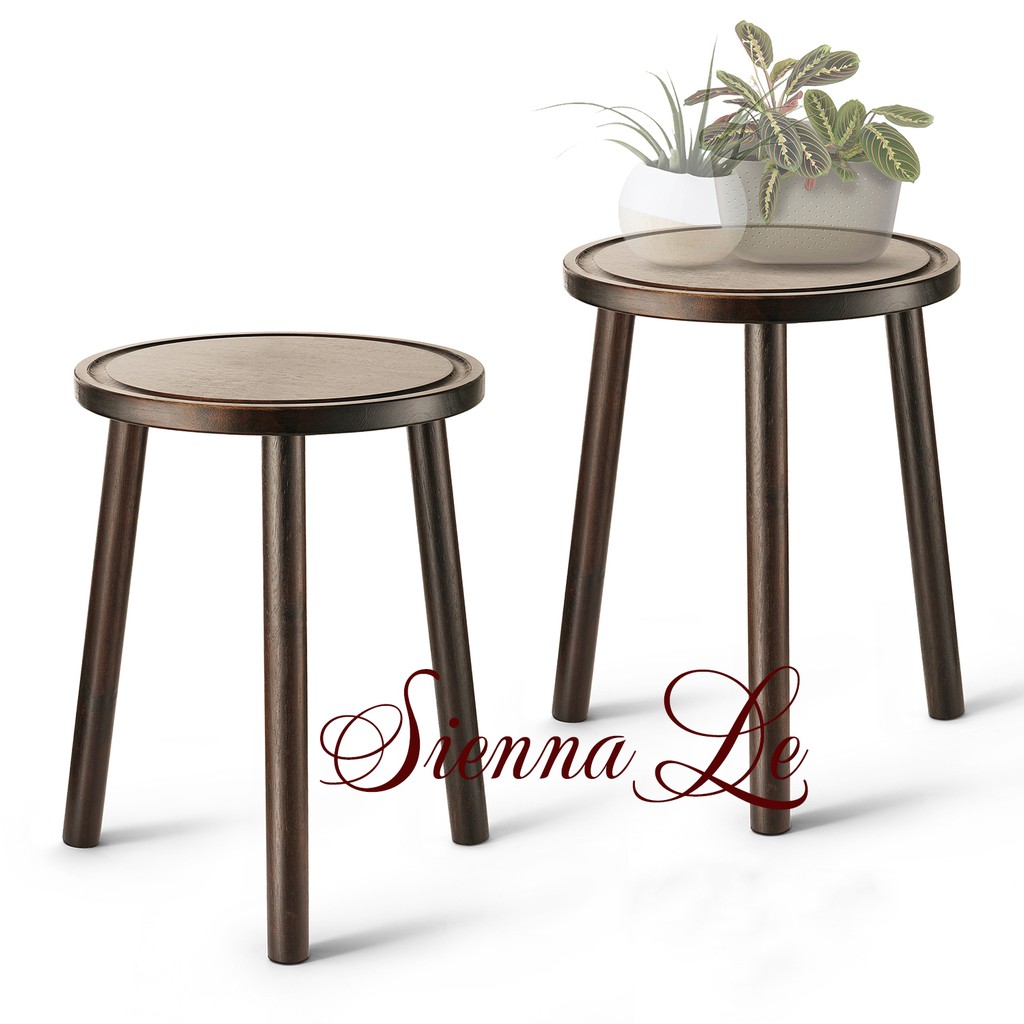 Sienna Le  Kệ Giá Tròn Nhỏ Đỡ Chậu Hoa Đôn Gỗ - Chân Tháo Rời Mặt Bàn Có Khoét Rãnh - Bàn Trà Bàn Coffee 40x30cm