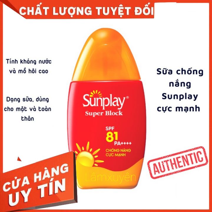Sữa Chống Nắng Sunplay Ngăn Sạm Da, Bảo Vệ Vượt Trội 70g Super Block SPF81 PA++++  cấp ẩm_che phủ_nâng tông.