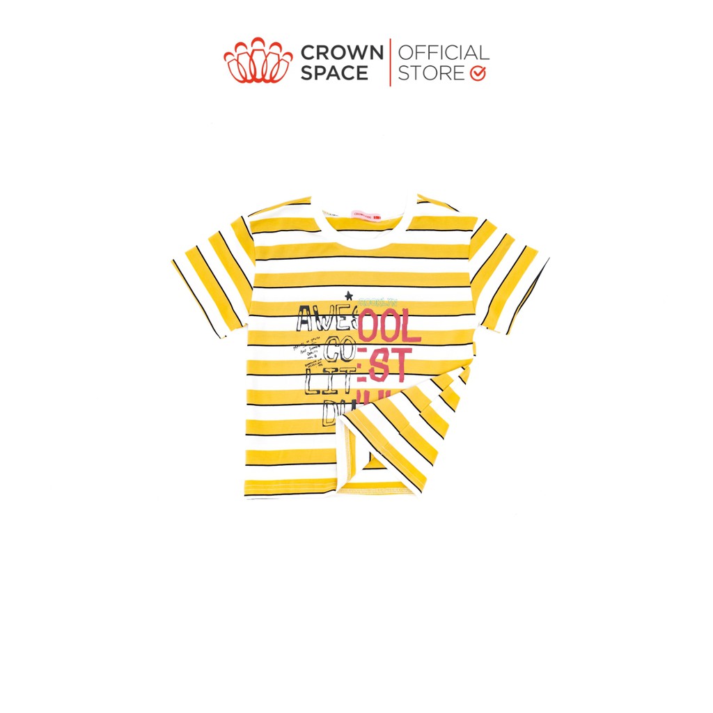Áo Phông Kẻ Vàng Bé Trai Crown Space Fashion CKBS2110710.Y TShirt Vải Cotton Thoáng Mát Từ Size 5-10
