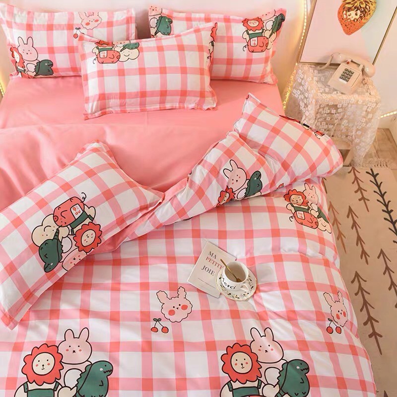Set 4 Món Bộ Ga Gối Poly Nhập Cao Cấp_Mẫu BÉ GÁI GIVEN THANK MÀU HỒNG CỰC XINH