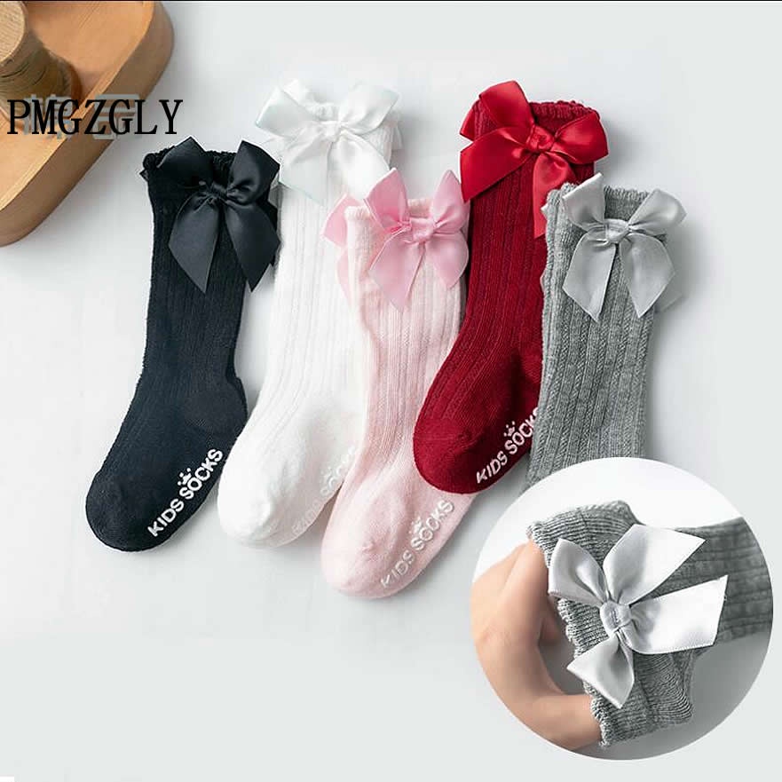 Vớ Cotton Dài Qua Gối Đính Nơ Chống Trượt Cho Bé Gái