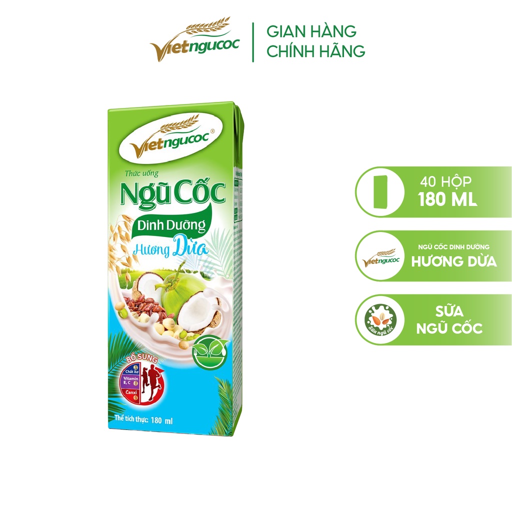 Thùng 40 hộp sữa Ngũ cốc dinh dưỡng hương dừa Việt Ngũ Cốc - 180ml/hộp