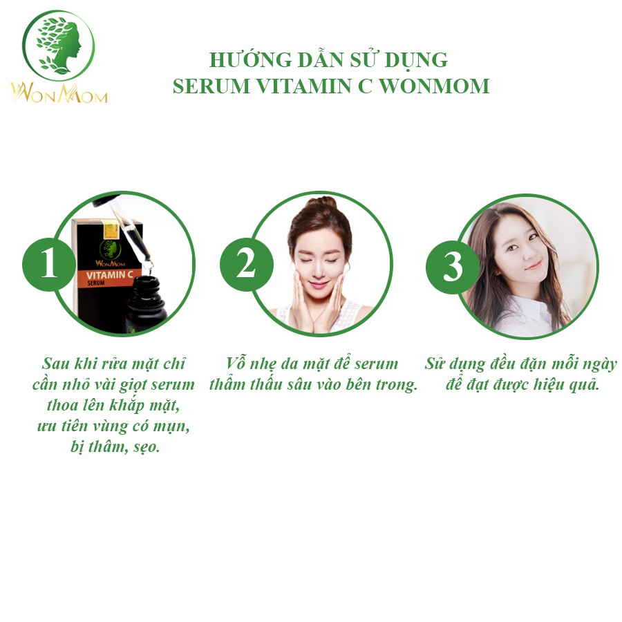 [ Giảm 35K - Đơn 339K ] Serum Vitamin C Giúp Trắng Hồng, Tái Tạo Da Mặt Wonmom 20ml