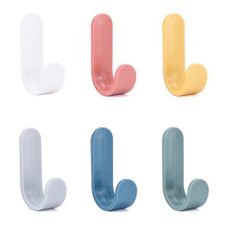 Set 4 cái - Móc dán tường chữ J sắc màu giúp treo đồ vật tiện lợi