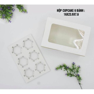 Hộp giấy cupcake 6 ô màu trắng