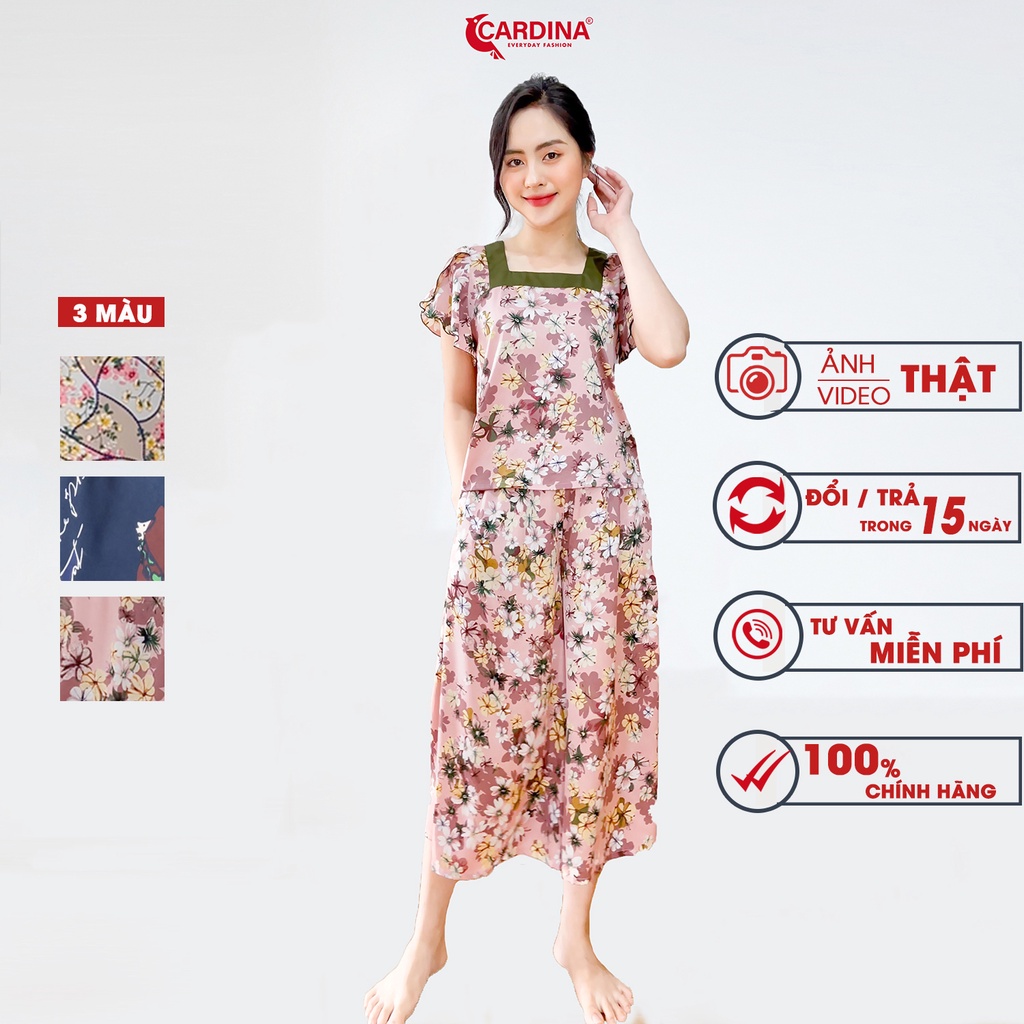 Đồ Bộ Nữ 𝐂𝐀𝐑𝐃𝐈𝐍𝐀 Chất Lụa Satin Nhật Cao Cấp Áo Cổ Vuông Tay Bèo Quần Culottes Thời Trang 2SF11