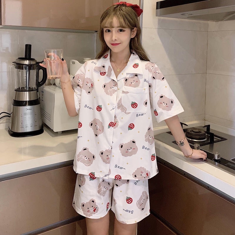 Bộ ngủ pizama cộc tay kate lụa loại 1 yêu luôn