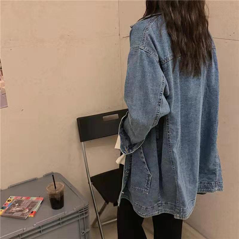 Đầm denim Tay Dài Dáng Rộng Chiết Eo Cổ Điển Thời Trang Xuân Thu Hàng Mới Dành Cho Nữ