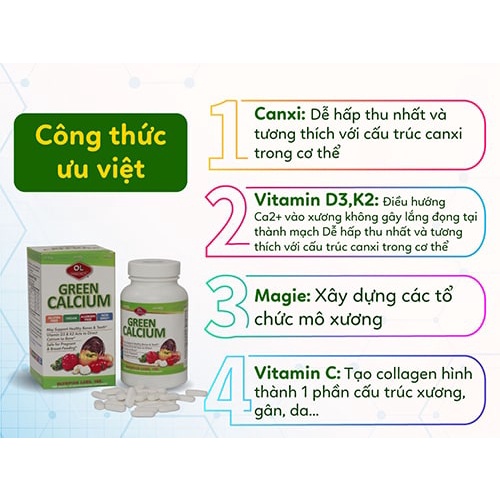 [GIÁ GỐC] Green Calcium viên bổ sung canxi hữu cơ Hộp 100 viên