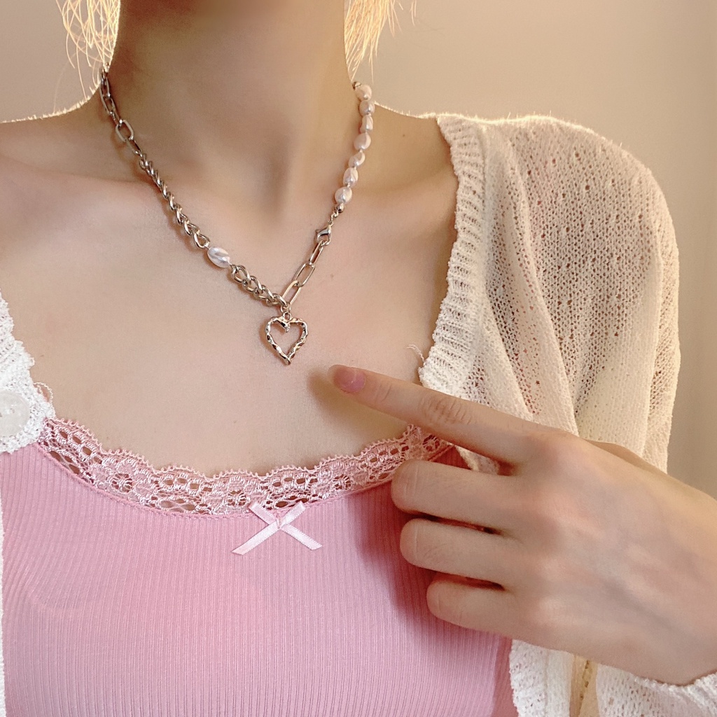 Vòng cổ choker Smileday mặt hình bướm / trái tim đính ngọc trai phong cách Hàn Quốc cho nữ