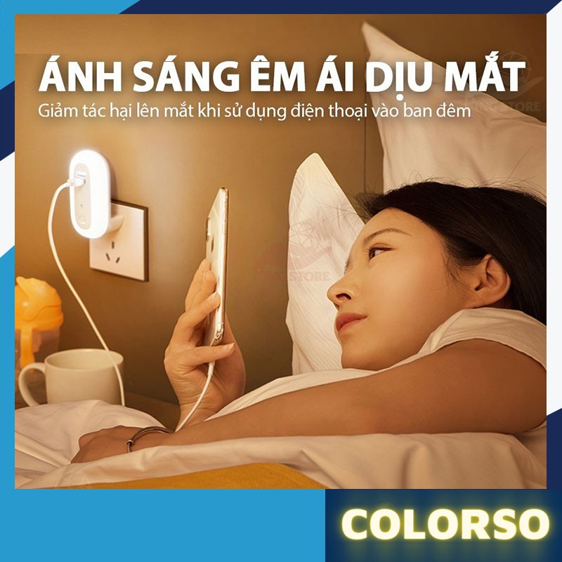 Đèn ngủ thông minh COLORSO 10 cấp độ sáng - điều khiển từ xa bằng remote - hẹn giờ -có cổng sạc nhanh điện thoại - 2021